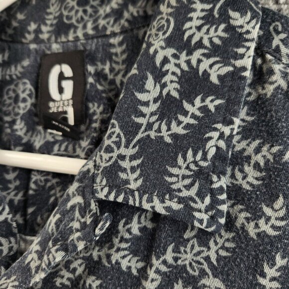 Guess Jeans 2XL Rayon Heavy Button Up Shirt Floral Blue Green Hawaii Beach - Picture 4 of 16